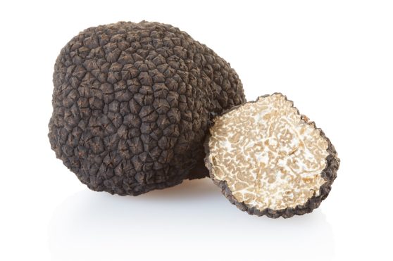 Black truffle and half isolated on white, clipping path included